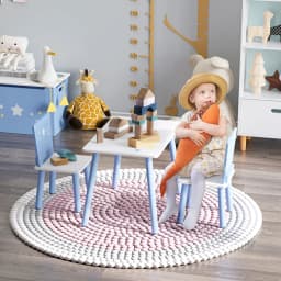 HOMCOM 3 Pcs Kids Table & Chairs Set with Wood Legs Safe Corners Cute Stars Seating Blue
