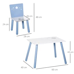 HOMCOM 3 Pcs Kids Table & Chairs Set with Wood Legs Safe Corners Cute Stars Seating Blue