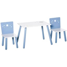 HOMCOM 3 Pcs Kids Table & Chairs Set with Wood Legs Safe Corners Cute Stars Seating Blue