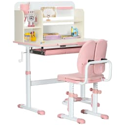 HOMCOM Kids Study Desk and Chair Set, Height Adjustable Set with Storage Shelves, Anti-Slip Mat, for Ages 3-12 Years