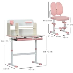 HOMCOM Kids Study Desk and Chair Set, Height Adjustable Set with Storage Shelves, Anti-Slip Mat, for Ages 3-12 Years