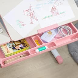 HOMCOM Kids Study Desk and Chair Set, Height Adjustable Set with Storage Shelves, Anti-Slip Mat, for Ages 3-12 Years
