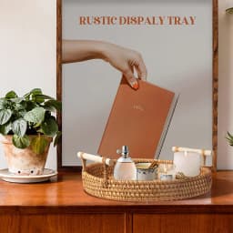 Simulated Woven Rattan Storage Tray Basket With Wooden Handle Bread Basket Tray Fruit Wicker Tray Coffee Table Decorative Tray