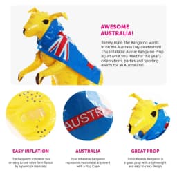 Inflatable Yellow Kangaroo - 27.5" (70 cm) Tall Australian Kangaroo Prop with Removable Flag Cape - Stands up by itself