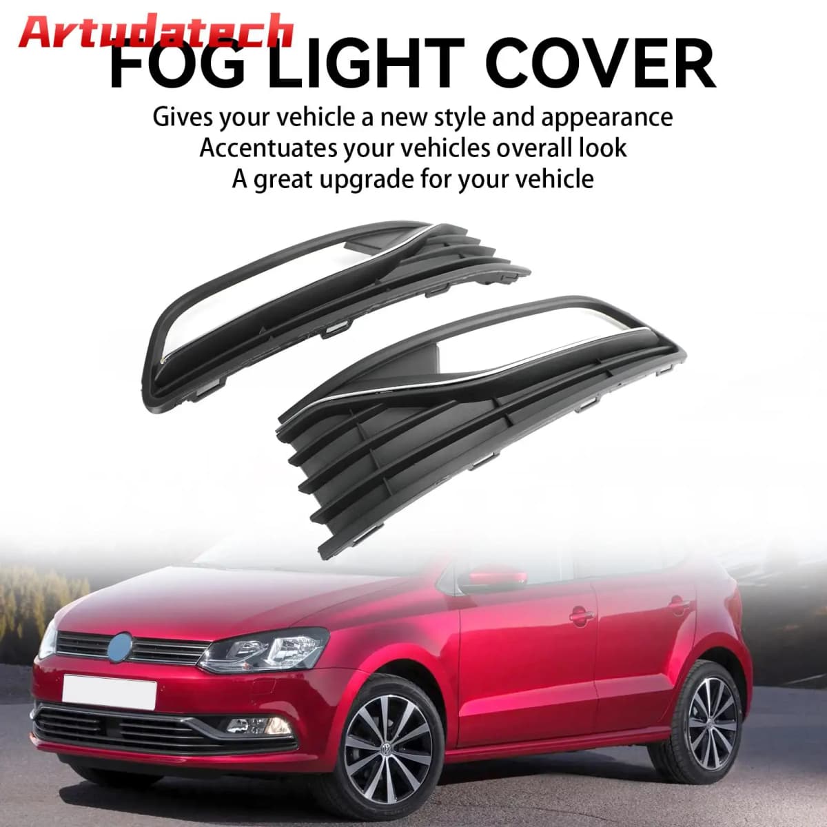 Artudatech Pair Front Bumper Fog Light Cover Grill Grille fit for VW Polo 6R 2014-2017