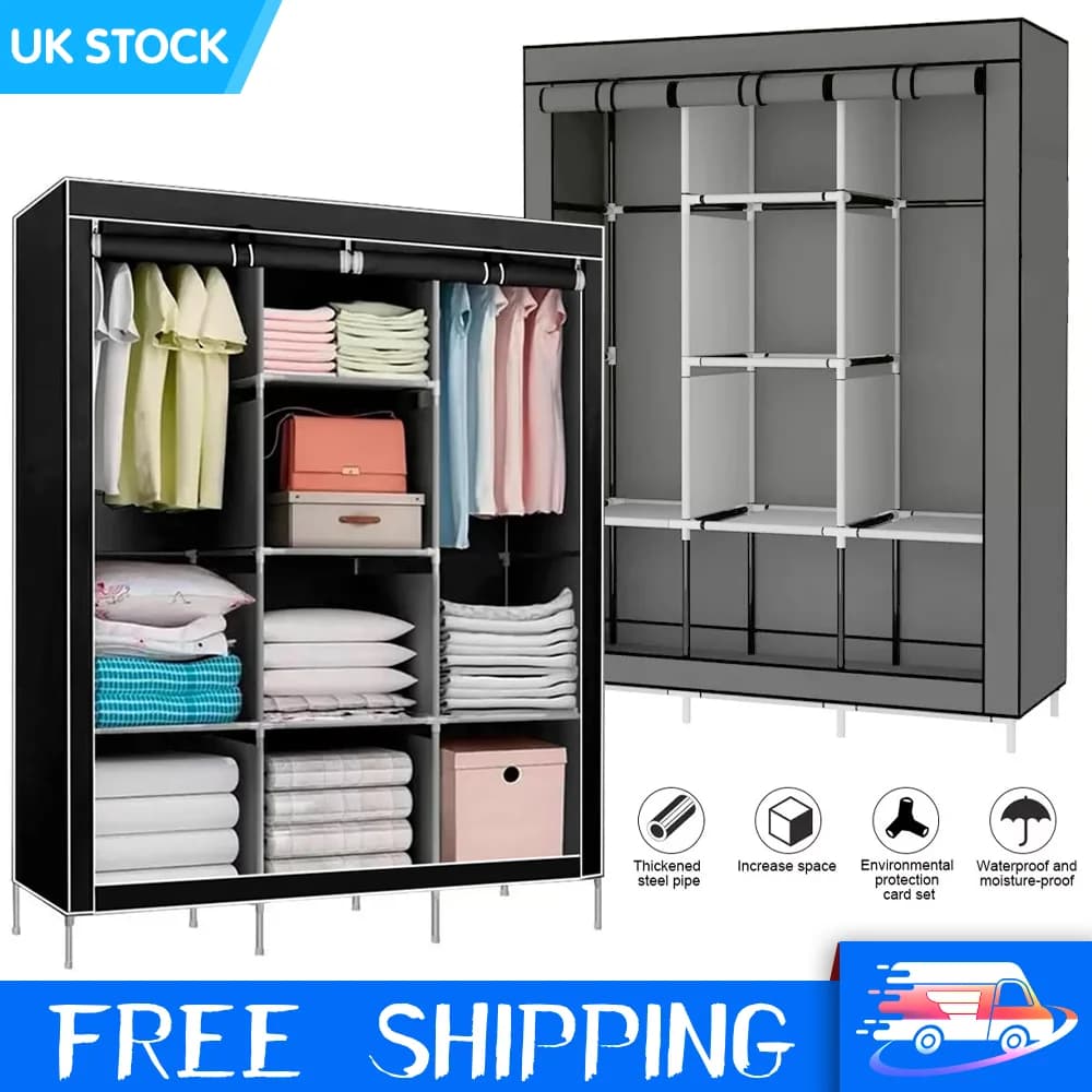 Canvas Wardrobe Clothes Closet Organizer Portable Storage Cupboard for Bedroom 128*45*170cm Fabric Closet