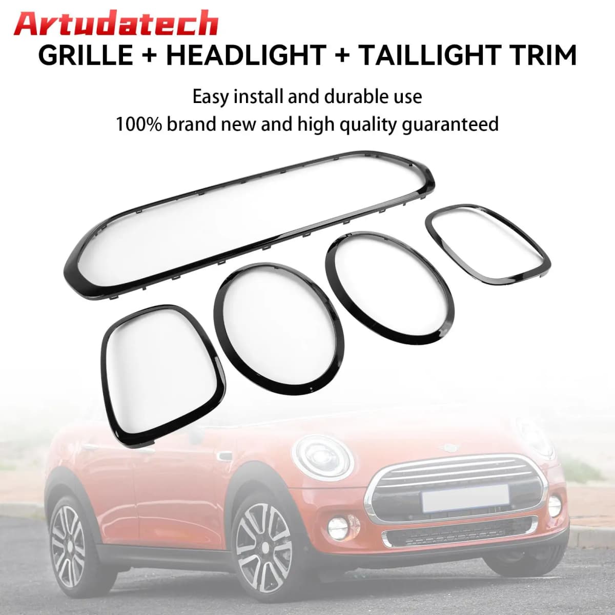 Artudatech Black Grill + Headlight + Taillight Trim Fit for Mini Cooper F55 F56 F57 2014-21