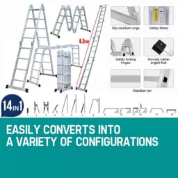 4.7M Foldable Ladder Aluminium Lock Step 14 IN 1 Combination Multi Purpose Ladder W/2 Scaffold Platform