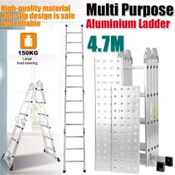 4.7M Foldable Ladder Aluminium Lock Step 14 IN 1 Combination Multi Purpose Ladder W/2 Scaffold Platform