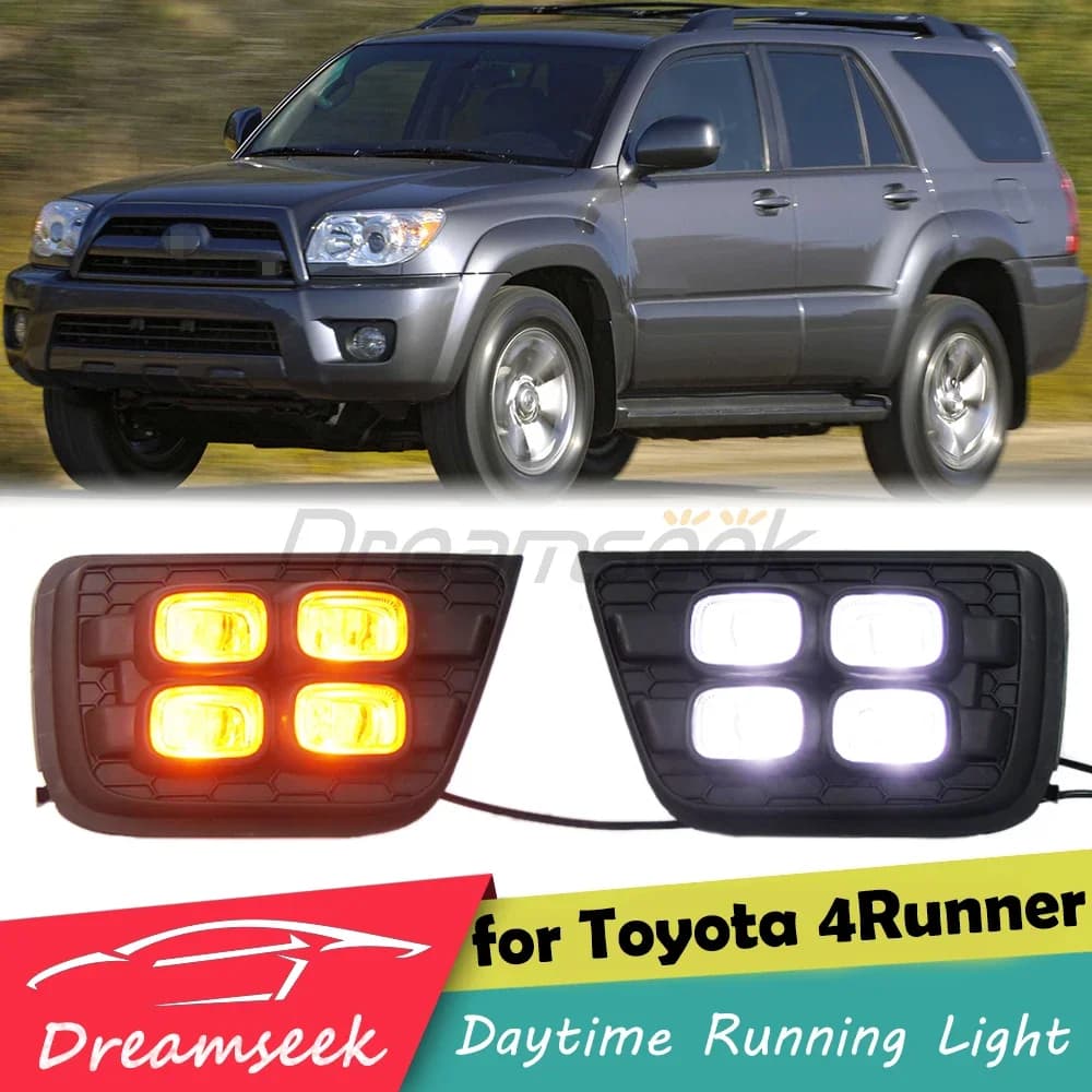 2x LED Daytime Running Light For Toyota 4Runner 2006 2007 2008 2009 DRL Driving Fog Lamp W/ Yellow Turn Signal Clean Lens 4 Eye