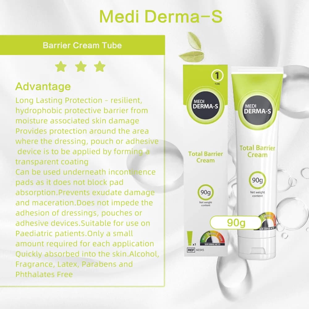 Medi Derma-S Barrier Cream Tube 90g*2, protects damaged and intact skin, Use During Episodes of Incontinence, Barrier Protection