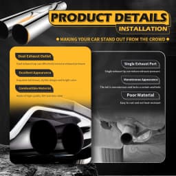 Universal 2.5" in 3'' out 19" Long Stainless Steel Blast Pipes Exhaust Muffler Tip Easy to Replace