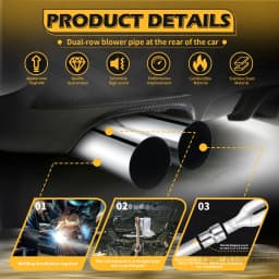 Universal 2.5" in 3'' out 19" Long Stainless Steel Blast Pipes Exhaust Muffler Tip Easy to Replace