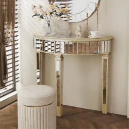 LUVODI Half-Round Mirrored Glass Console Table Modern Silver Curved Entryway Porch Desk for Porch,Living Room,Bedroom
