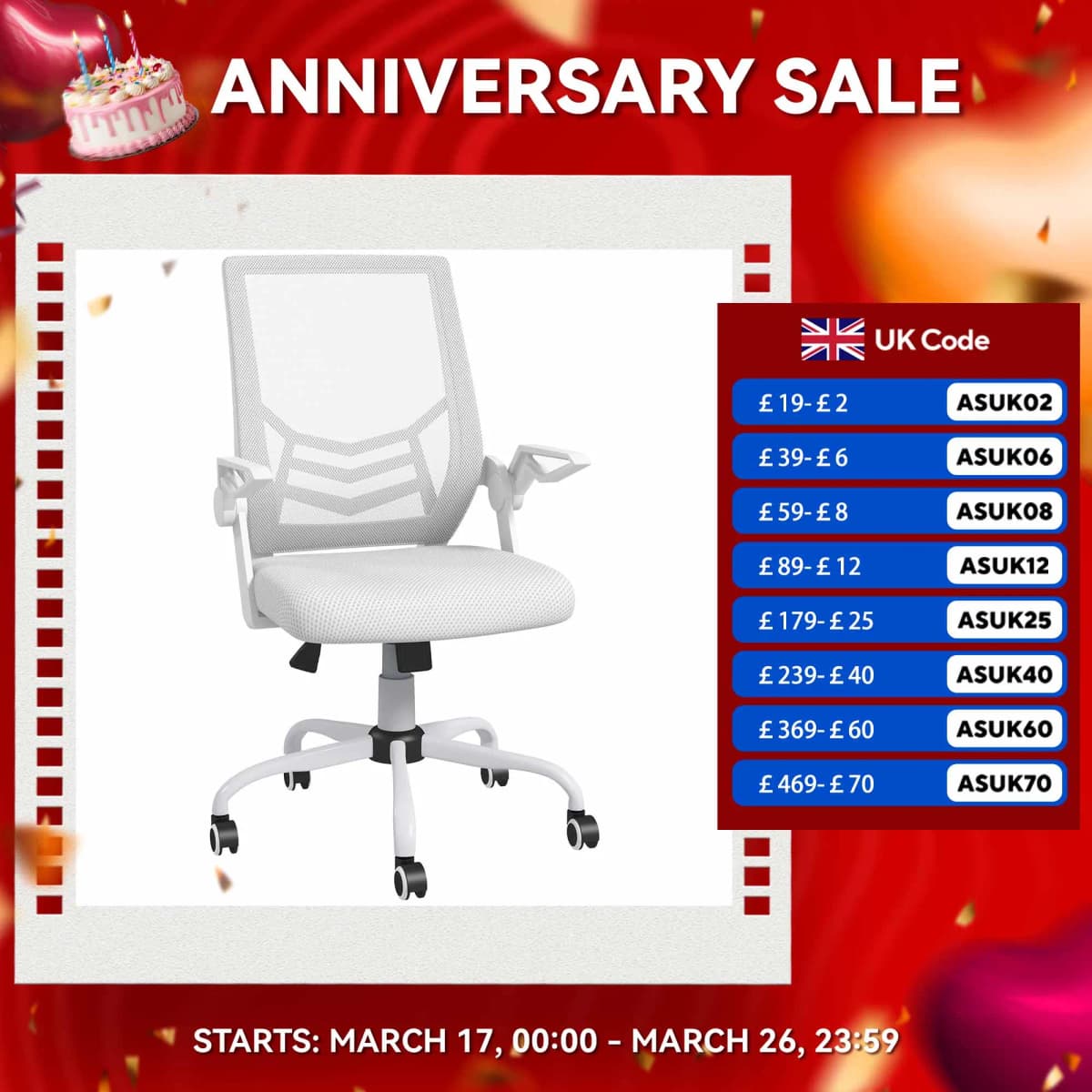 Vinsetto Mesh Swivel Office Chair Task Computer Chair w/ Lumbar Support, White