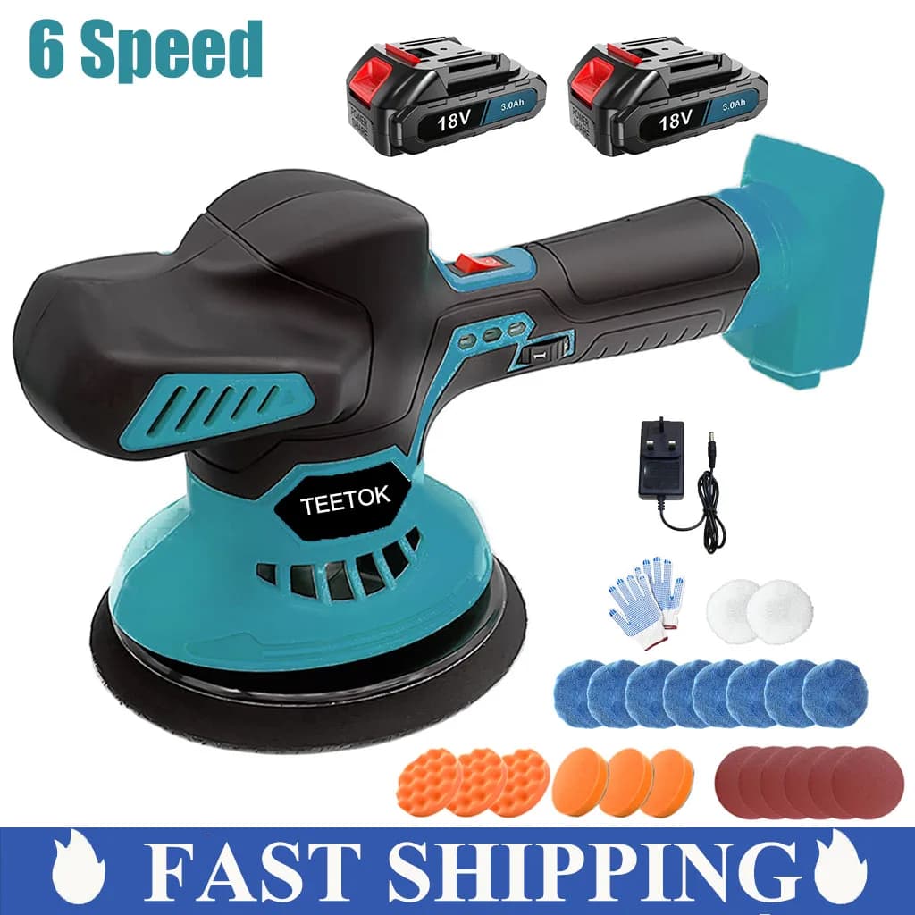 Cordless Polisher 6 Gears Rechargeable Car Polishing Machine Electric Rotary Tool For Makita 18v +2 Battery 5000RPM & 150mm