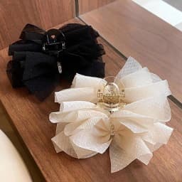 Lace Mesh Bow Claw Clip Large Strong Grip Nonslip Hairdressing Claw Black Or White Elegant Hair Accessories For Thick Thin Hair