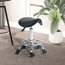 HOMCOM Saddle Chair, Rolling Salon Stool for Massage Spa Clinic Beauty, Black