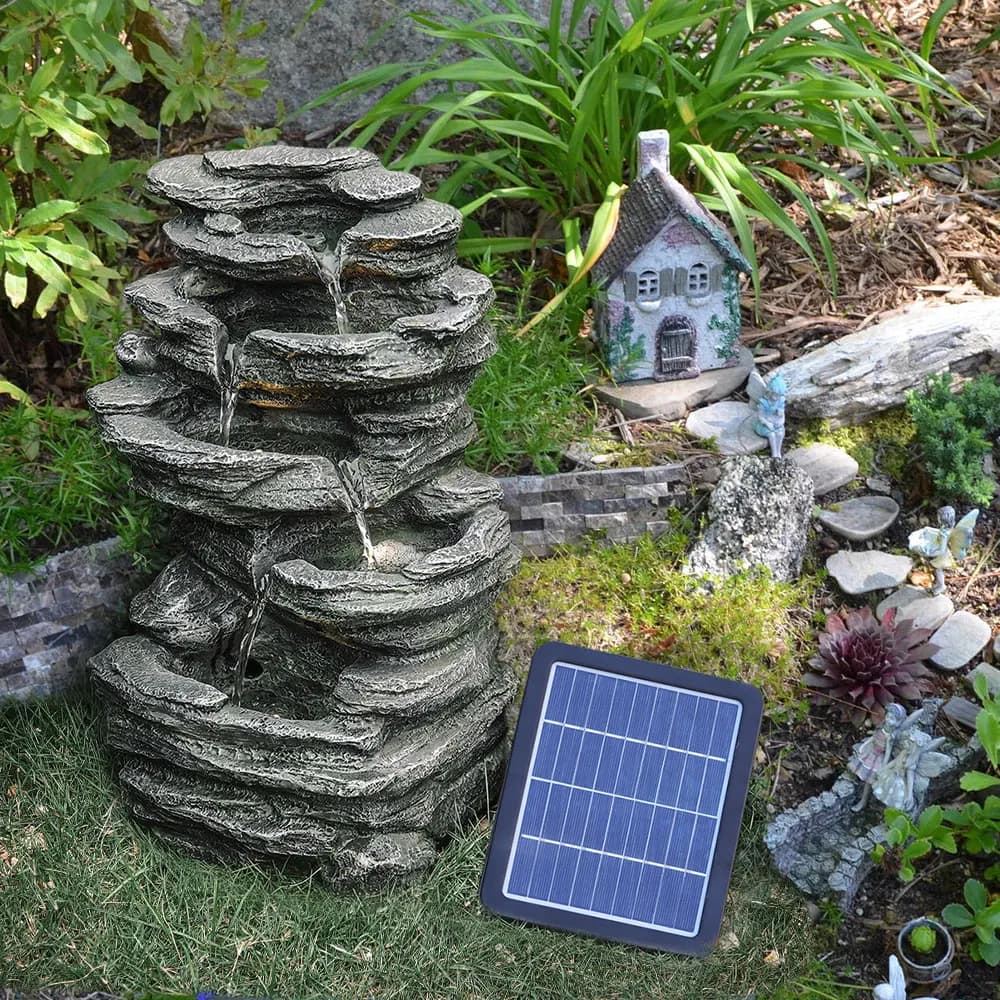 Garden Water Feature Outdoor LED Waterfall Fountain Rockery Decor