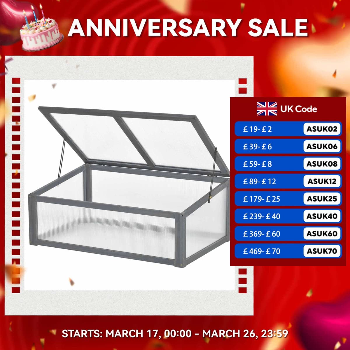Wooden Cold Frame Greenhouse Polycarbonate Board Plant Flower 100 X 65 X 40cm