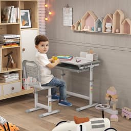 HOMCOM Kids Desk and Chair Set Height Adjustable Student Writing Desk Grey