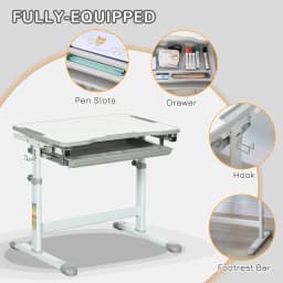 HOMCOM Kids Desk and Chair Set Height Adjustable Student Writing Desk Grey