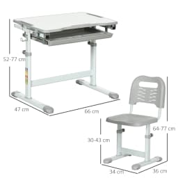 HOMCOM Kids Desk and Chair Set Height Adjustable Student Writing Desk Grey