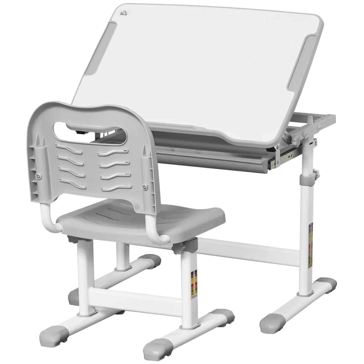 HOMCOM Kids Desk and Chair Set Height Adjustable Student Writing Desk Grey