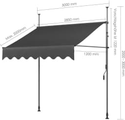 300 x 120cm Balcony Awning with Hand Crank Clip On Awning No Punch Sun Retractable Awning Resistant to UV 50+