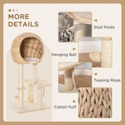 PawHut Cat Tree 100cm Kitten Climbing Tower Activity Center with Sisal Scratching Post Condo Perch Toy Cushion