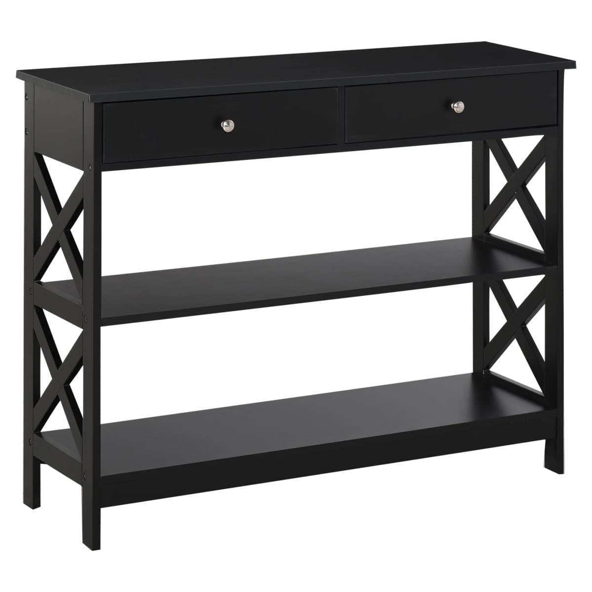 HOMCOM Console Table Side Desk Shelves Drawers Open Top X Support Hallway Black