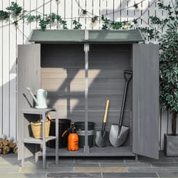 Garden Wood Storage Shed W/ Storage Table, Asphalt Roof, 139X75X160Cm, Grey