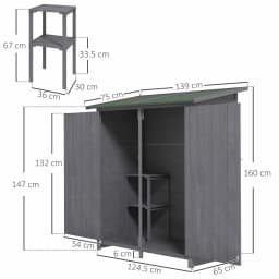 Garden Wood Storage Shed W/ Storage Table, Asphalt Roof, 139X75X160Cm, Grey