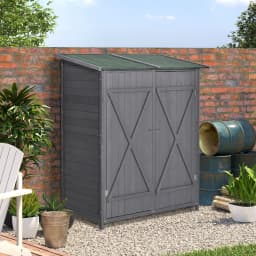 Garden Wood Storage Shed W/ Storage Table, Asphalt Roof, 139X75X160Cm, Grey