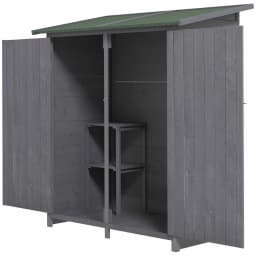 Garden Wood Storage Shed W/ Storage Table, Asphalt Roof, 139X75X160Cm, Grey