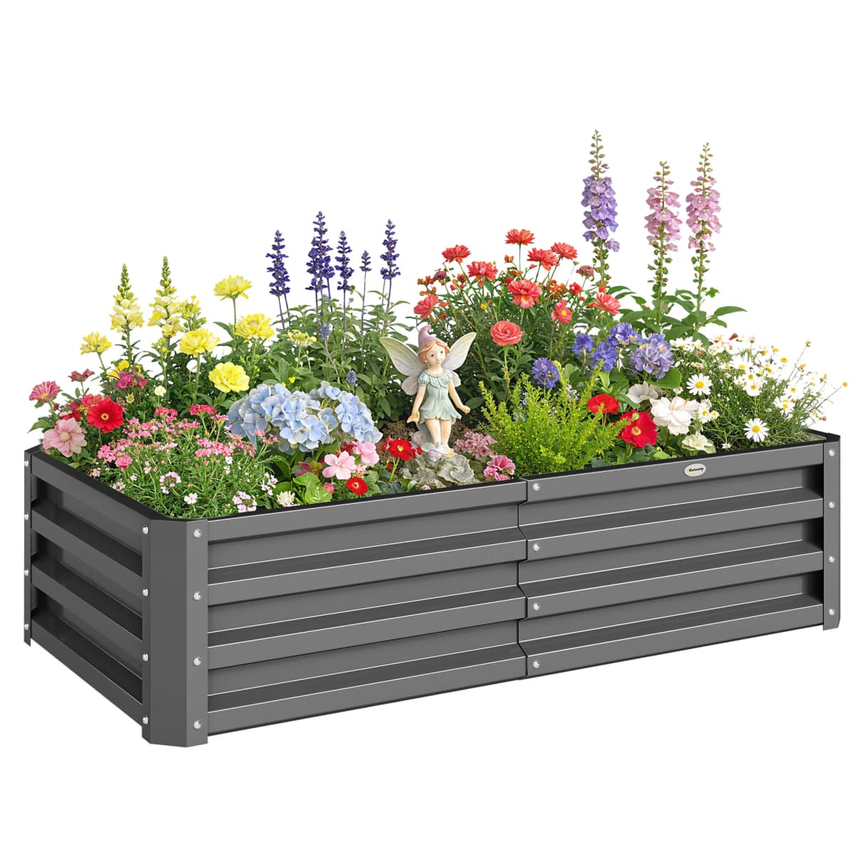 Raised Garden Bed Steel Planter Growing Box for Vegetables Flowers Light Grey