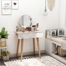 HOMCOM Wooden Compact Dressing Table w/ Drawer Mirror 4 Legs Table Top Bedroom