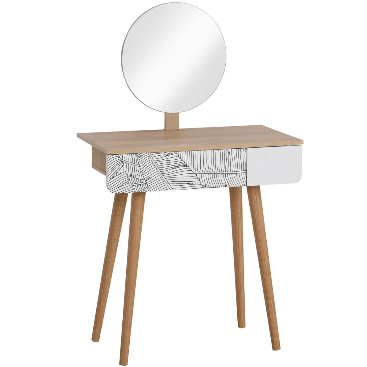 HOMCOM Wooden Compact Dressing Table w/ Drawer Mirror 4 Legs Table Top Bedroom