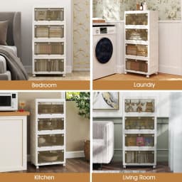 GOFLAME 4-Tier Stackable Storage Bins Bedroom Collapsible Storage Boxes-White