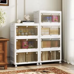 GOFLAME 4-Tier Stackable Storage Bins Bedroom Collapsible Storage Boxes-White