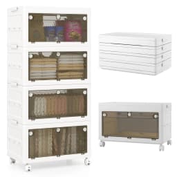 GOFLAME 4-Tier Stackable Storage Bins Bedroom Collapsible Storage Boxes-White