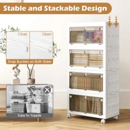 GOFLAME 4-Tier Stackable Storage Bins Bedroom Collapsible Storage Boxes-White