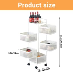 Carbon Steel 360° Rotatable Trolley Storage Rack Iron Storage Rack Kitchen Vegetable Rack Living Room Snack Storage Rack 5Layers