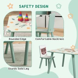 ZONEKIZ Kids Table and Chair Set Toddler Table with 2 Chairs 3 Pieces Green