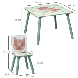 ZONEKIZ Kids Table and Chair Set Toddler Table with 2 Chairs 3 Pieces Green