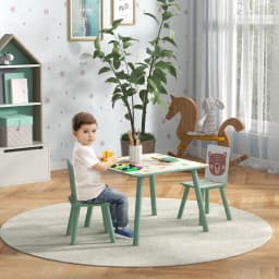 ZONEKIZ Kids Table and Chair Set Toddler Table with 2 Chairs 3 Pieces Green