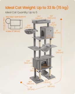 Feandrea 201 cm Tall Cat Tree, XXL Large Cat Tower for Indoor Cats, Multi-Level Cat Condo