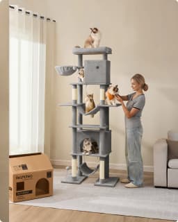 Feandrea 201 cm Tall Cat Tree, XXL Large Cat Tower for Indoor Cats, Multi-Level Cat Condo