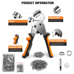 Eyelet Punch Kit,Handheld Eyelet Pliers Grommet Kit for Tarpaulin, Fabrics, PVC Banners,10mm With 500 Eyelets.
