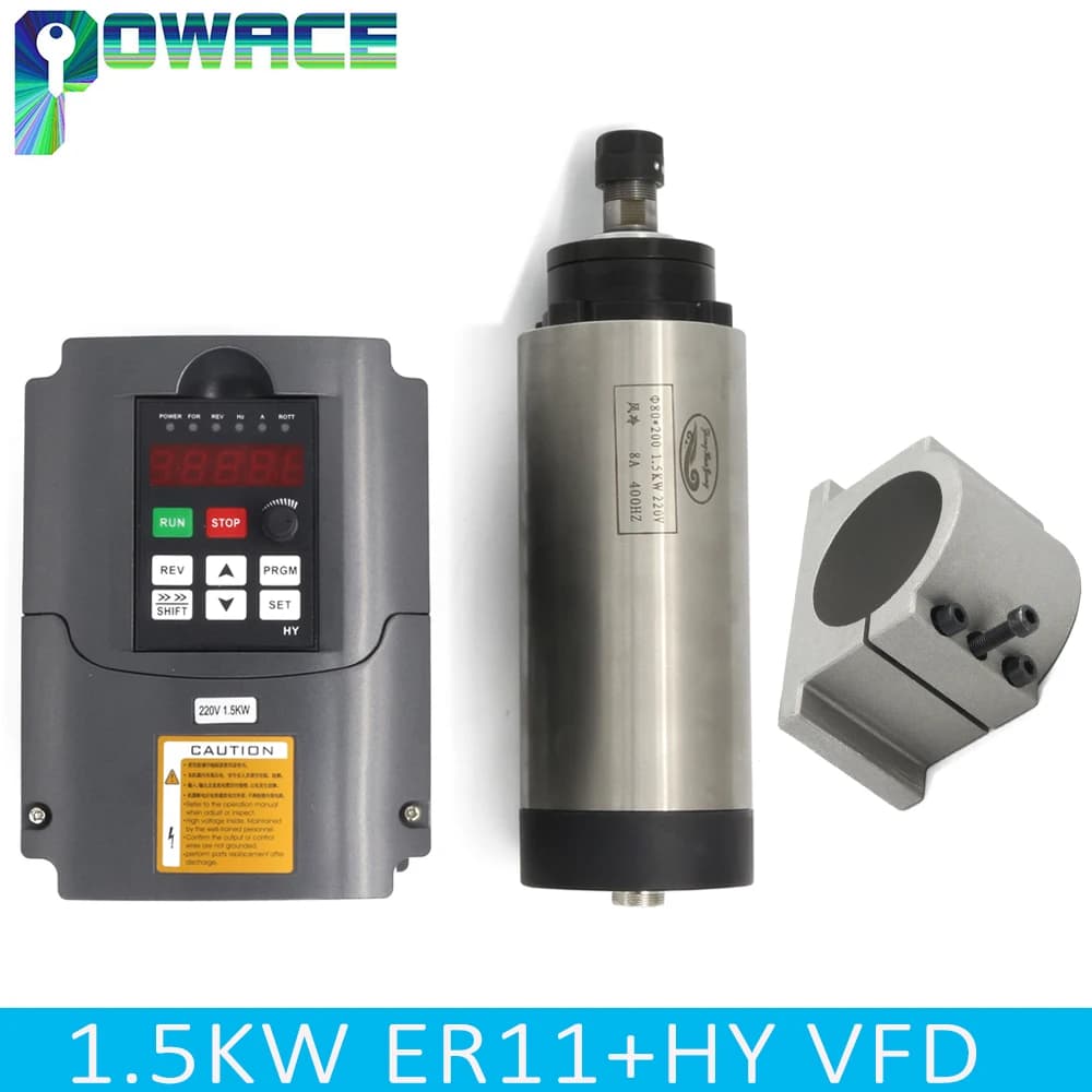 【EU】1.5KW ER11 CNC Air Cooled Cooling Spindle Motor Woodworking Router Engraving Milling With HY Inverter VFD Kit